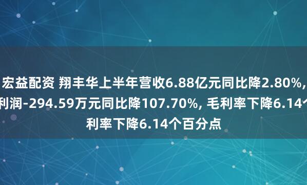 宏益配资 翔丰华上半年营收6.88亿元同比降2.80%, 归母净利润-294.59万元同比降107.70%, 毛利率下降6.14个百分点