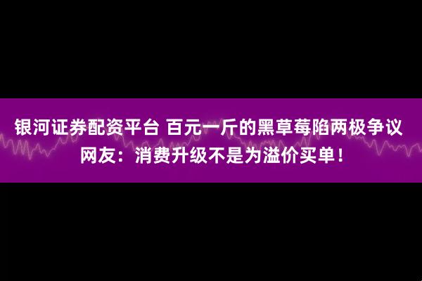 银河证券配资平台 百元一斤的黑草莓陷两极争议 网友：消费升级不是为溢价买单！